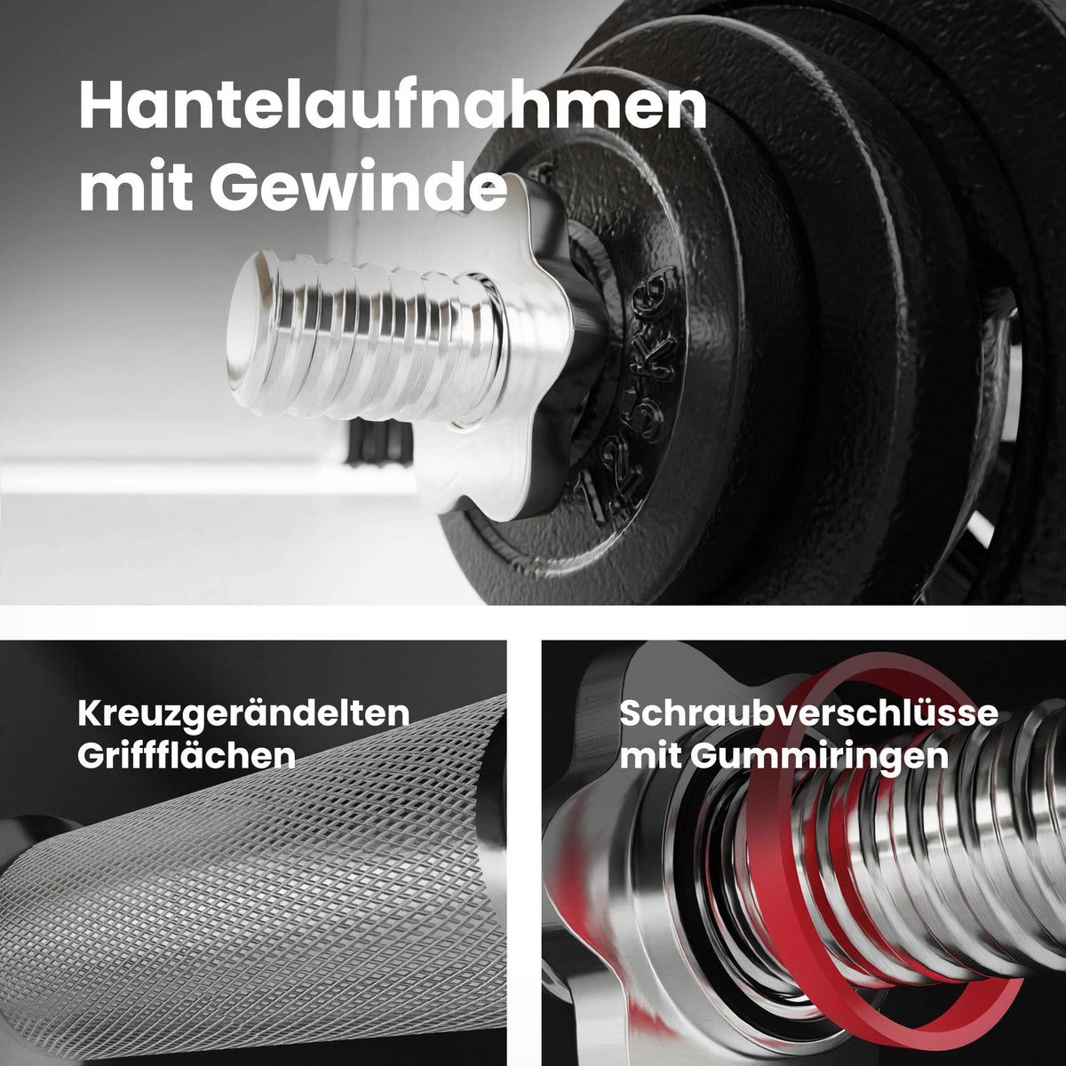 Hop-Sport Gusseisen Hantelscheiben Set 10kg bis 60kg mit 31 mm Lochdurchmesser, Neopren Handschuhen, Ideal für Standard 30mm Langhantelstangen, Robuste Gewichtsscheiben für Fitness- und Krafttraining