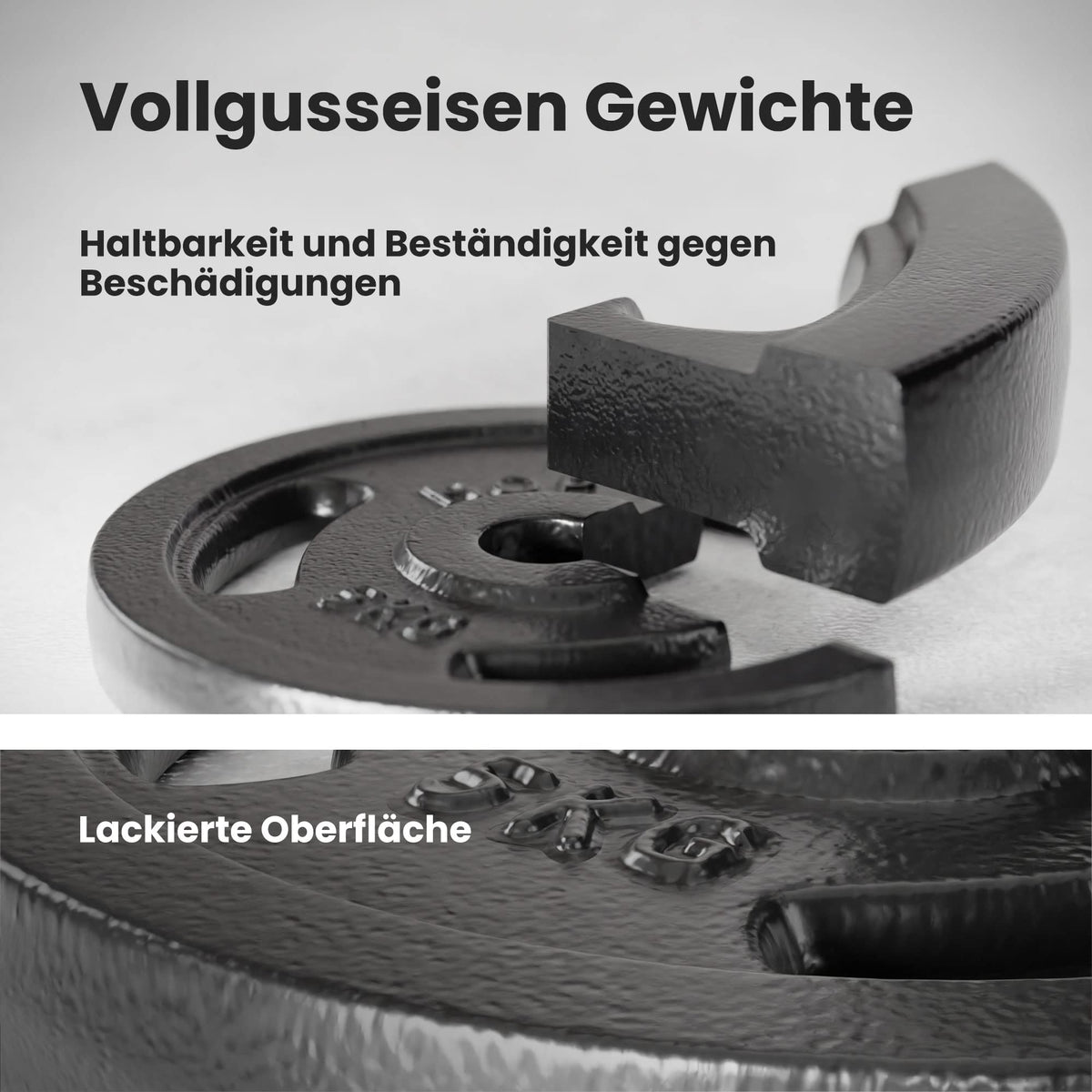 Hop-Sport Gusseisen Hantelscheiben Set 10kg bis 60kg mit 31 mm Lochdurchmesser, Neopren Handschuhen, Ideal für Standard 30mm Langhantelstangen, Robuste Gewichtsscheiben für Fitness- und Krafttraining