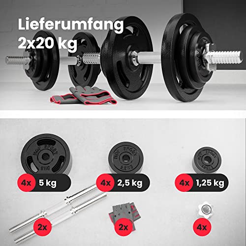 Hop-Sport Gusseisen Hantelscheiben Set 10kg bis 60kg mit 31 mm Lochdurchmesser, Neopren Handschuhen, Ideal für Standard 30mm Langhantelstangen, Robuste Gewichtsscheiben für Fitness- und Krafttraining