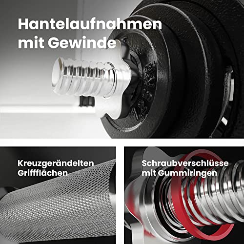 Hop-Sport Gusseisen Hantelscheiben Set 10kg bis 60kg mit 31 mm Lochdurchmesser, Neopren Handschuhen, Ideal für Standard 30mm Langhantelstangen, Robuste Gewichtsscheiben für Fitness- und Krafttraining
