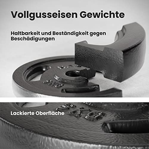 Hop-Sport Gusseisen Hantelscheiben Set 10kg bis 60kg mit 31 mm Lochdurchmesser, Neopren Handschuhen, Ideal für Standard 30mm Langhantelstangen, Robuste Gewichtsscheiben für Fitness- und Krafttraining