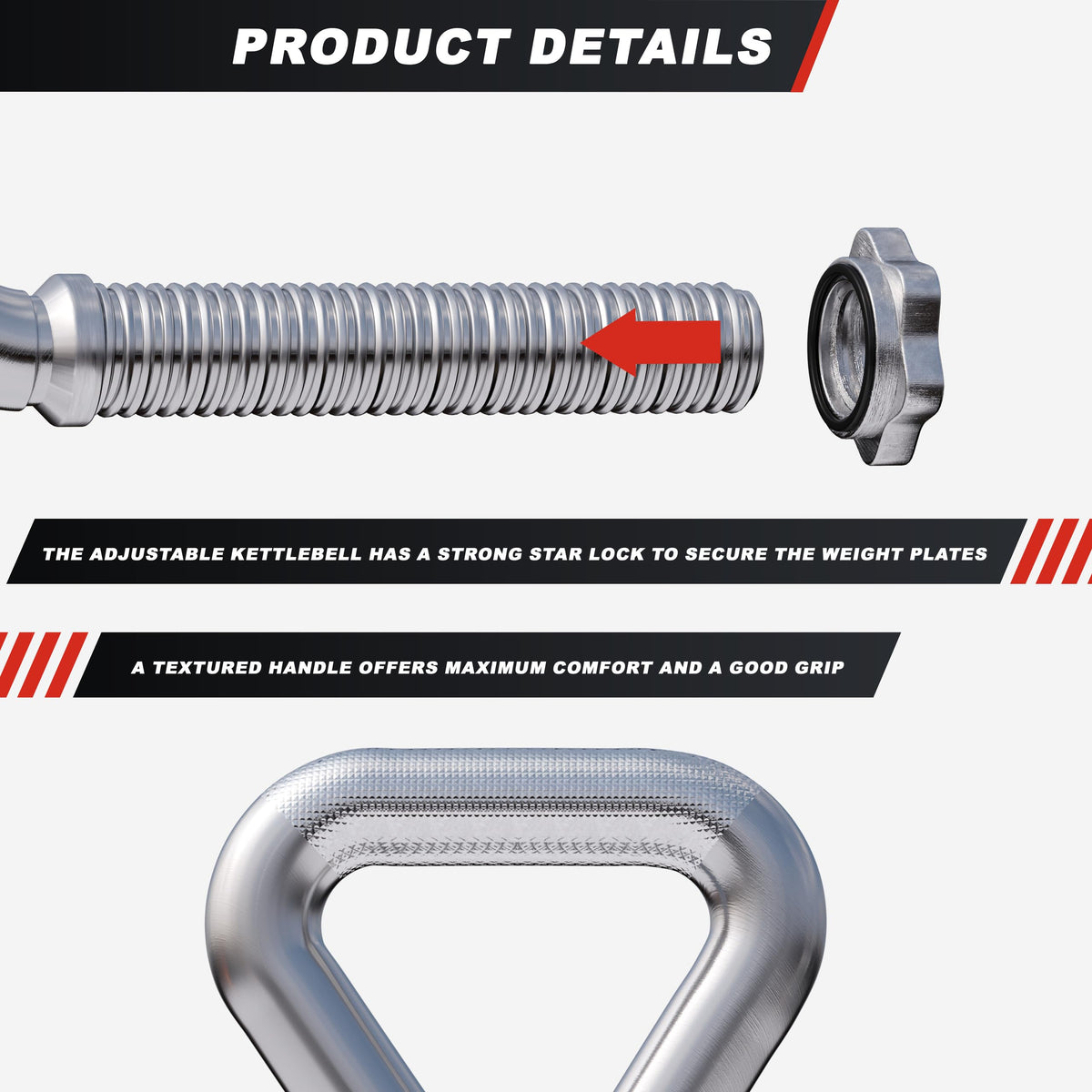 GORILLA SPORTS® Kettlebell verstellbar, 30/31 mm Scheiben, 50 kg, Chrom