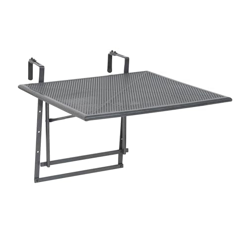 Greemotion Klappbarer Balkontisch Modell „Toulouse“, Tisch zum Aufhängen am Balkongeländer, höhenverstellbar, ca. 70 x 47-79 x 88 cm, eisengrau, Schwarz