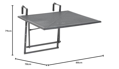Greemotion Klappbarer Balkontisch Modell „Toulouse“, Tisch zum Aufhängen am Balkongeländer, höhenverstellbar, ca. 70 x 47-79 x 88 cm, eisengrau, Schwarz