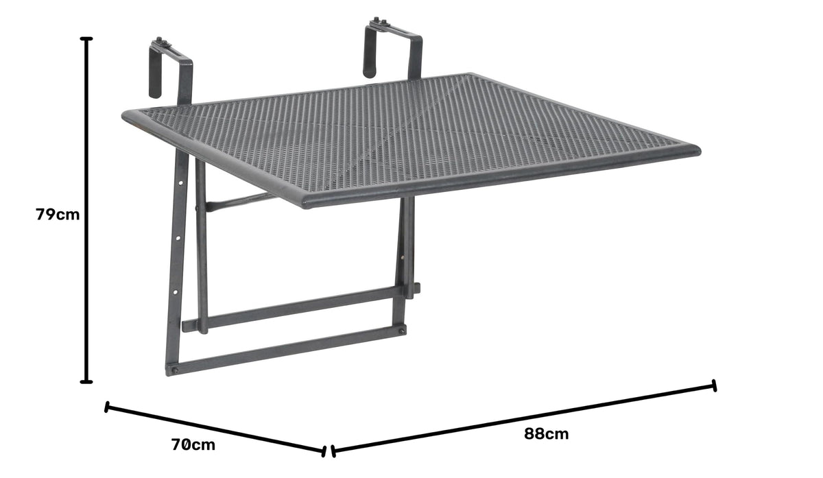 Greemotion Klappbarer Balkontisch Modell „Toulouse“, Tisch zum Aufhängen am Balkongeländer, höhenverstellbar, ca. 70 x 47-79 x 88 cm, eisengrau, Schwarz