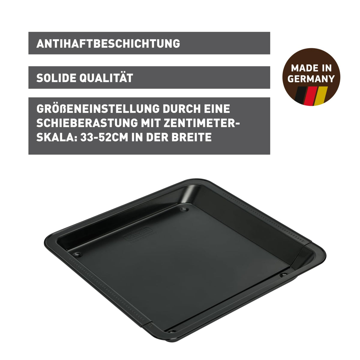 Original Kaiser Delicious Backblech ausziehbar, antihaftbeschichtet, Back-/ Kuchenblech variabel für Blechkuchen, praktischer Griffrand, 33 - 52 cm x 33 cm, Backblech verstellbar