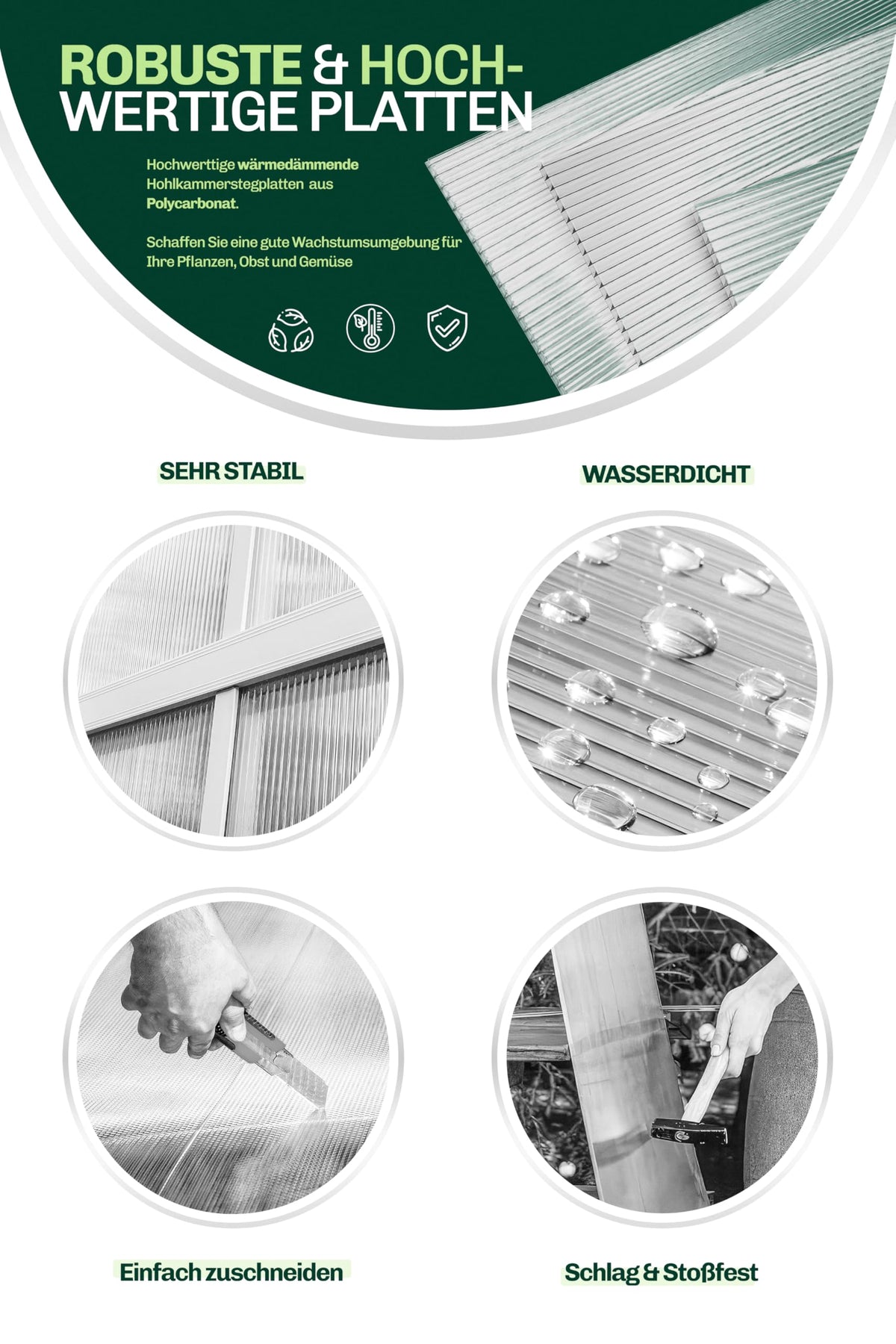 Hohlkammerplatten für Gewächshaus 60,5 x 121 cm - Polycarbonatplatten, Kunststoffplatten 4mm, Wetterfeste Gewächshausplatten, Polycarbonat Stegplatten, Transparentes & UV-beständige Wellplattendach