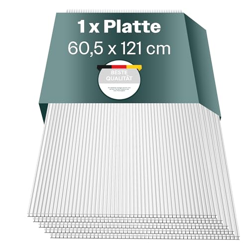 Hohlkammerplatten für Gewächshaus 60,5 x 121 cm - Polycarbonatplatten, Kunststoffplatten 4mm, Wetterfeste Gewächshausplatten, Polycarbonat Stegplatten, Transparentes & UV-beständige Wellplattendach