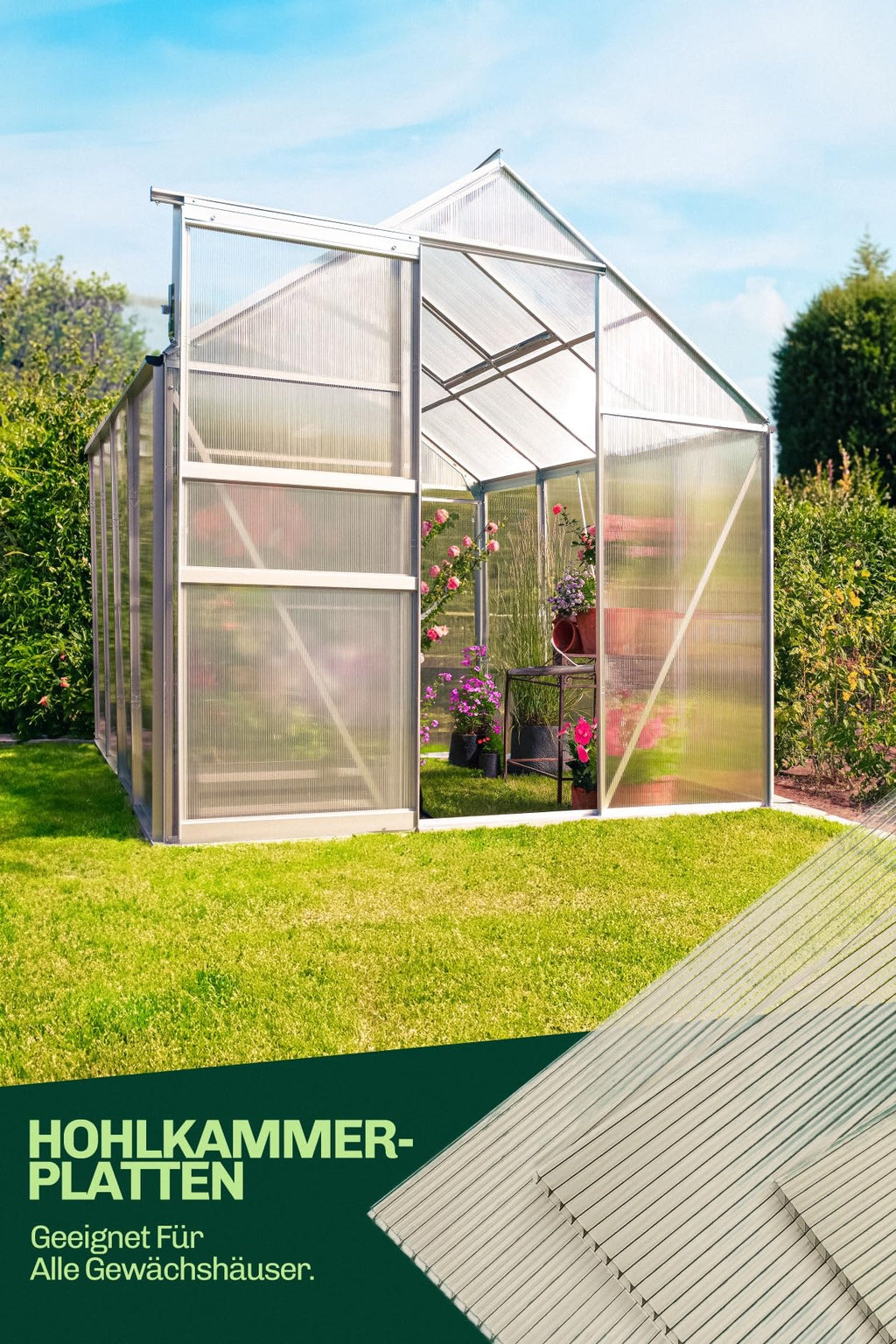 Hohlkammerplatten für Gewächshaus 60,5 x 121 cm - Polycarbonatplatten, Kunststoffplatten 4mm, Wetterfeste Gewächshausplatten, Polycarbonat Stegplatten, Transparentes & UV-beständige Wellplattendach