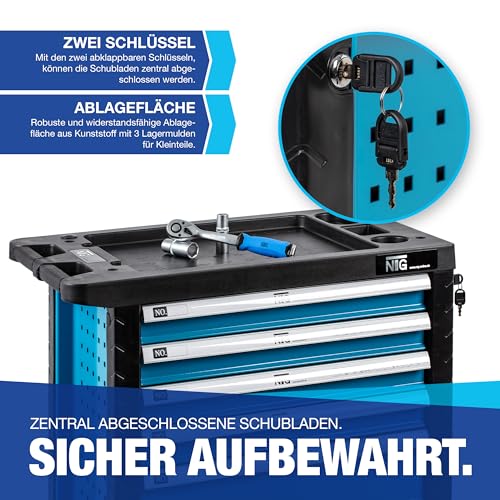 NTG Werkstattwagen mit Werkzeug 220-teilig - 6 Schubladen abschließbar