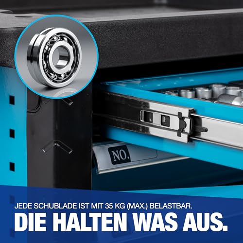 NTG Werkstattwagen mit Werkzeug 220-teilig - 6 Schubladen abschließbar