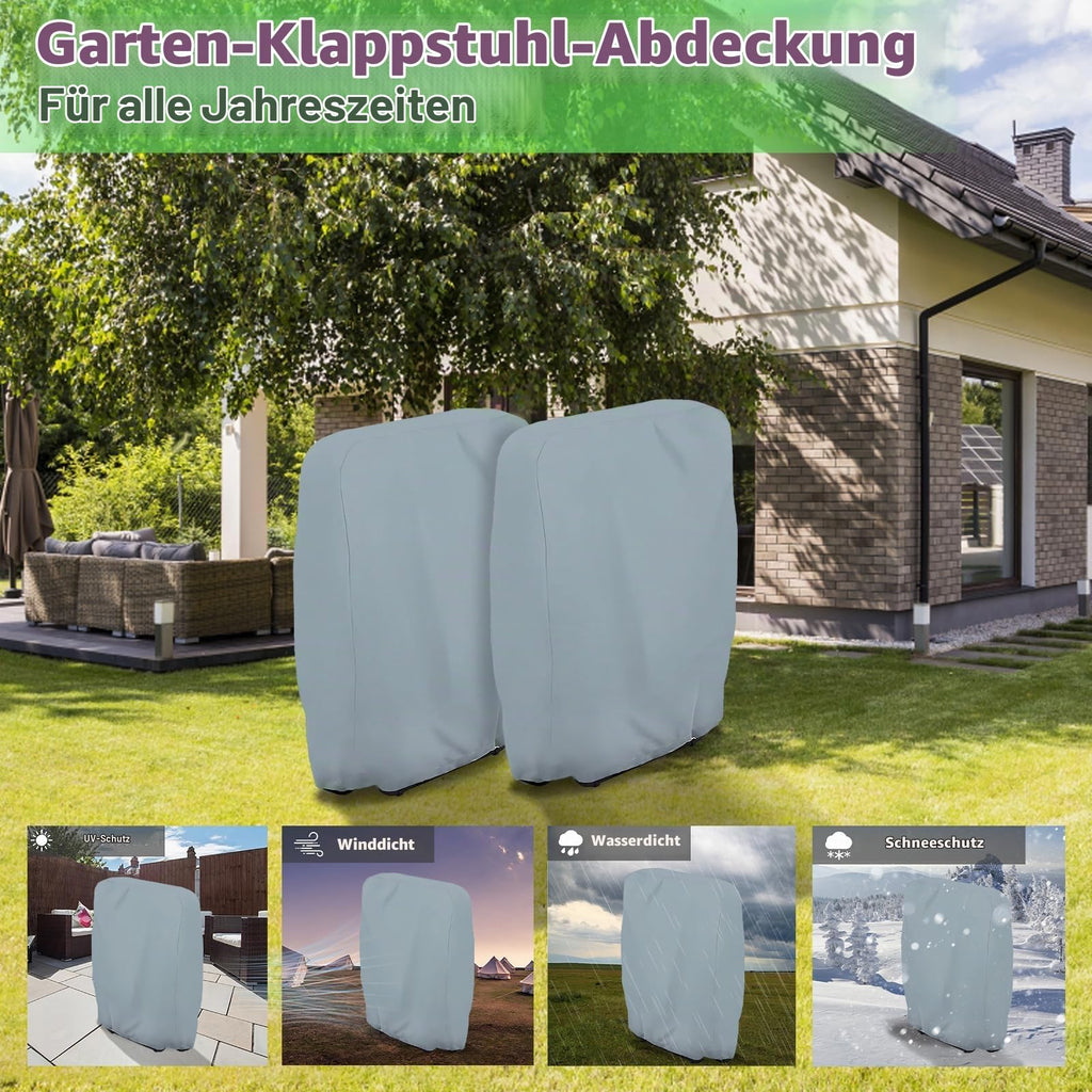 2 Stück Klappstühle Schutzhülle, 71x110 cm Gartenstühle Abdeckung Oxford Abdeckhaube Winddicht, Anti-UV, Staubdicht für Klappstuhl Gartenmöbel Abdeckung Verwendet Werden (Grau)