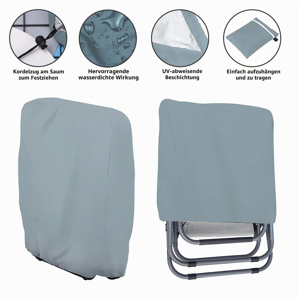 2 Stück Klappstühle Schutzhülle, 71x110 cm Gartenstühle Abdeckung Oxford Abdeckhaube Winddicht, Anti-UV, Staubdicht für Klappstuhl Gartenmöbel Abdeckung Verwendet Werden (Grau)