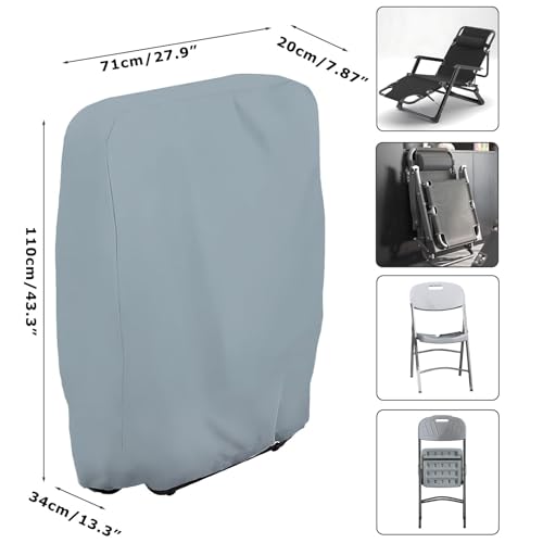 2 Stück Klappstühle Schutzhülle, 71x110 cm Gartenstühle Abdeckung Oxford Abdeckhaube Winddicht, Anti-UV, Staubdicht für Klappstuhl Gartenmöbel Abdeckung Verwendet Werden (Grau)