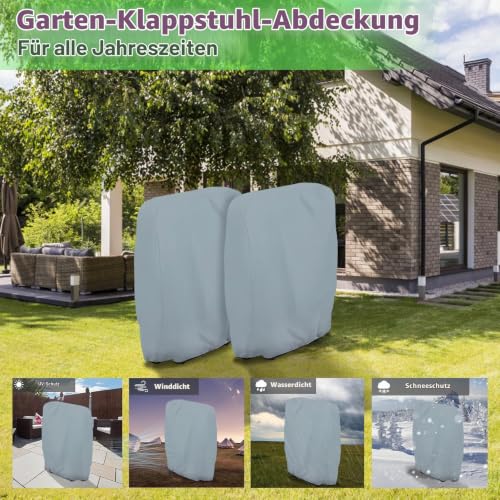 2 Stück Klappstühle Schutzhülle, 71x110 cm Gartenstühle Abdeckung Oxford Abdeckhaube Winddicht, Anti-UV, Staubdicht für Klappstuhl Gartenmöbel Abdeckung Verwendet Werden (Grau)