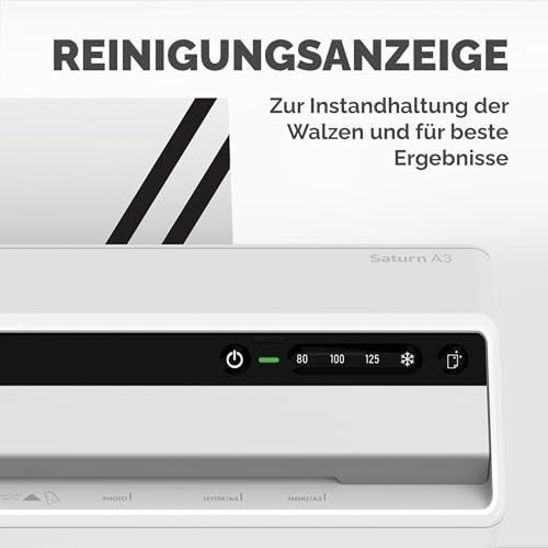 Fellowes Saturn A4 Laminiergerät fürs Büro – InstaHeat, 60 Sek. Aufwärmzeit, Staufreigabe, Auto-Abschaltung – für 80/100/125 Mikron – inkl. 10 Folien – für Zuhause & Büro