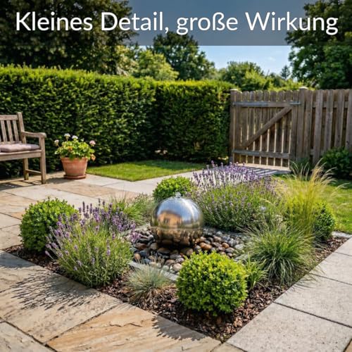Kugelbrunnen aus matt gebürstetem Edelstahl D: 30 cm – Edelstahlkugel matt für Gartenbrunnen, Wasserspiel Garten, 30 mm Lochbohrung, 3/4 Zoll Schlauchanschluss, Edelstahlbrunnen für DIY Brunnenanlagen