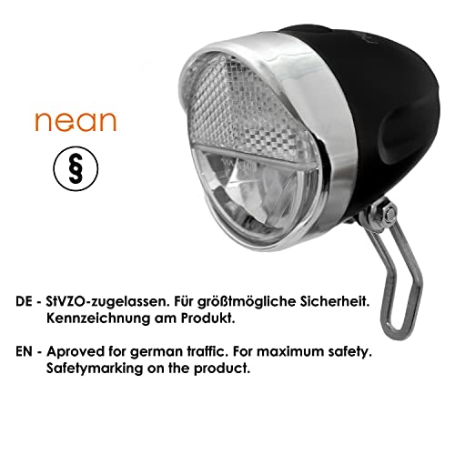 nean LED Fahrradlicht, Fahrradlampe, Fahrrad Frontlicht, Fahrradleuchte vorne, Scheinwerfer hell mit StVZO Zulassung, inkl. 4X Batterie, 30 LUX, schwarz