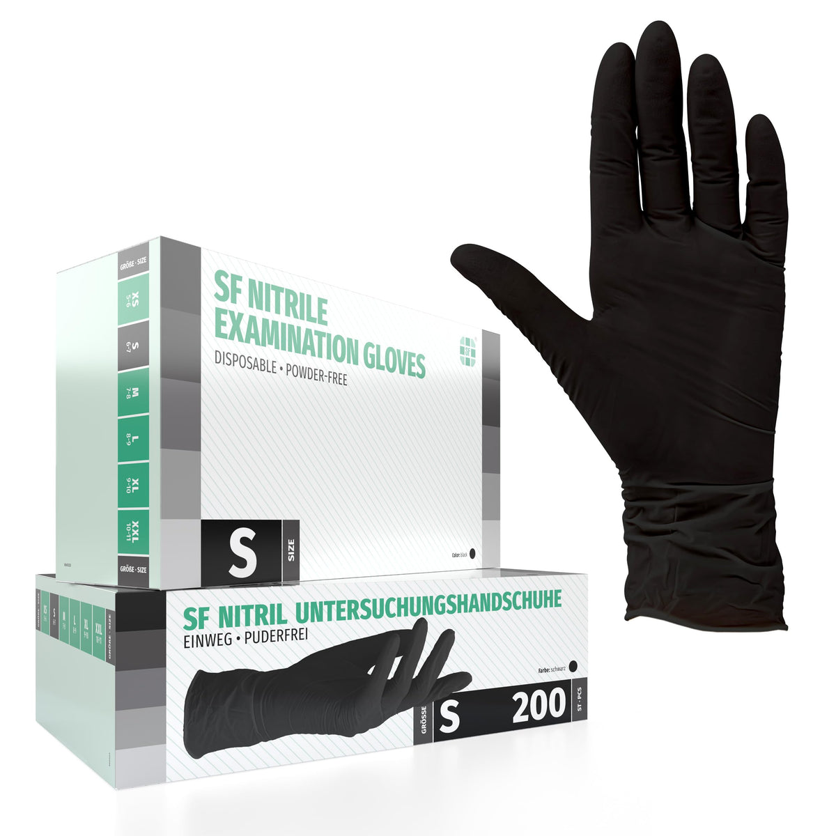 SF Nitrilhandschuhe S Schwarz – 200 Stück Einweghandschuhe, latexfrei