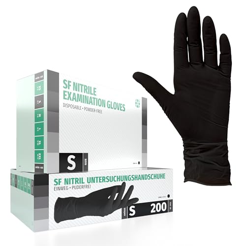 SF Nitrilhandschuhe S Schwarz – 200 Stück Einweghandschuhe, latexfrei