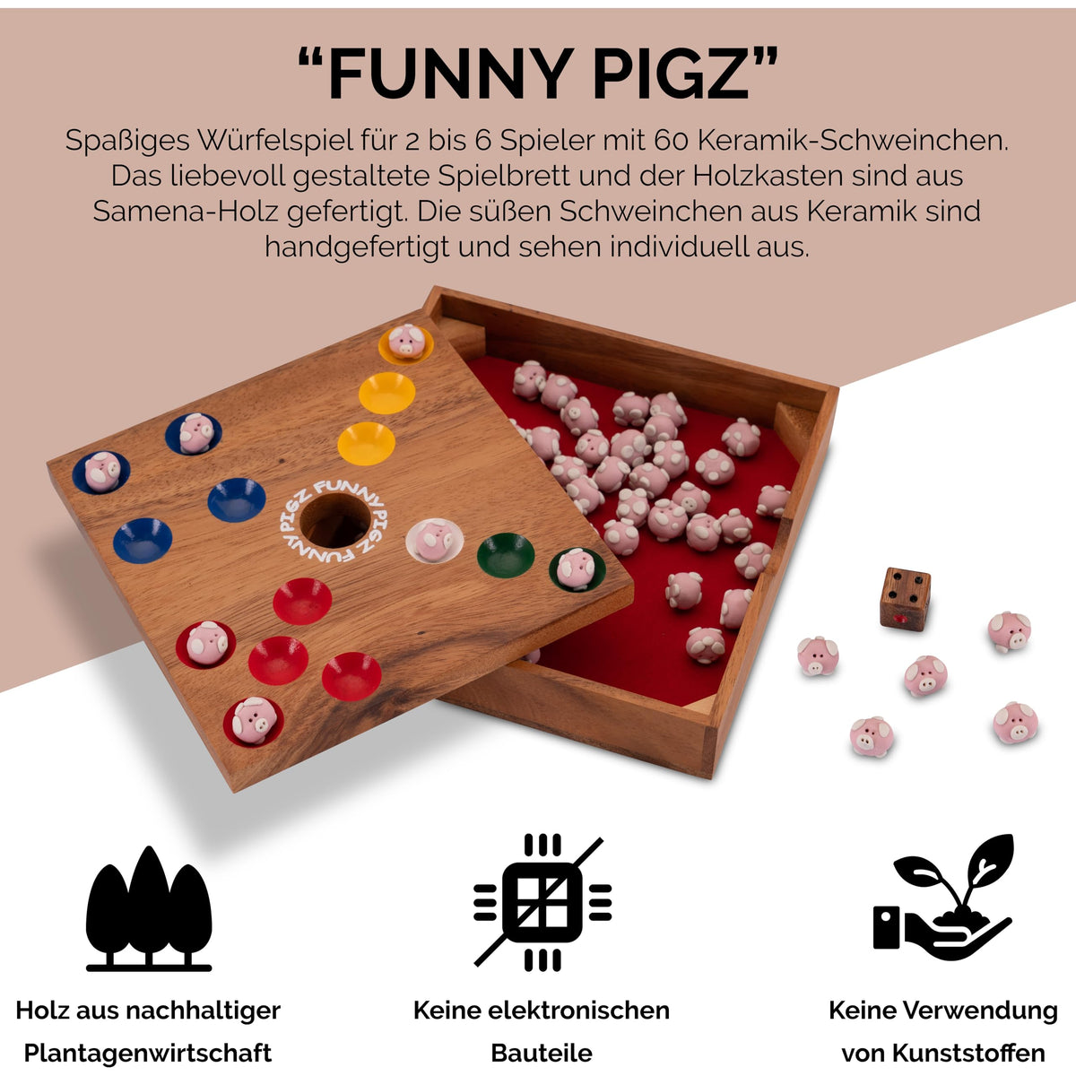 LOGOPLAY Funny Pigz – Schweinchenspiel aus 100% FSC-zertifiziertem Holz