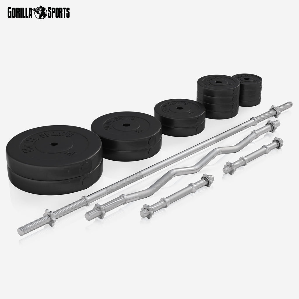 GORILLA SPORTS® Hantelbank mit Gewichten, 40/70/100 kg, 170 cm Hantelstange