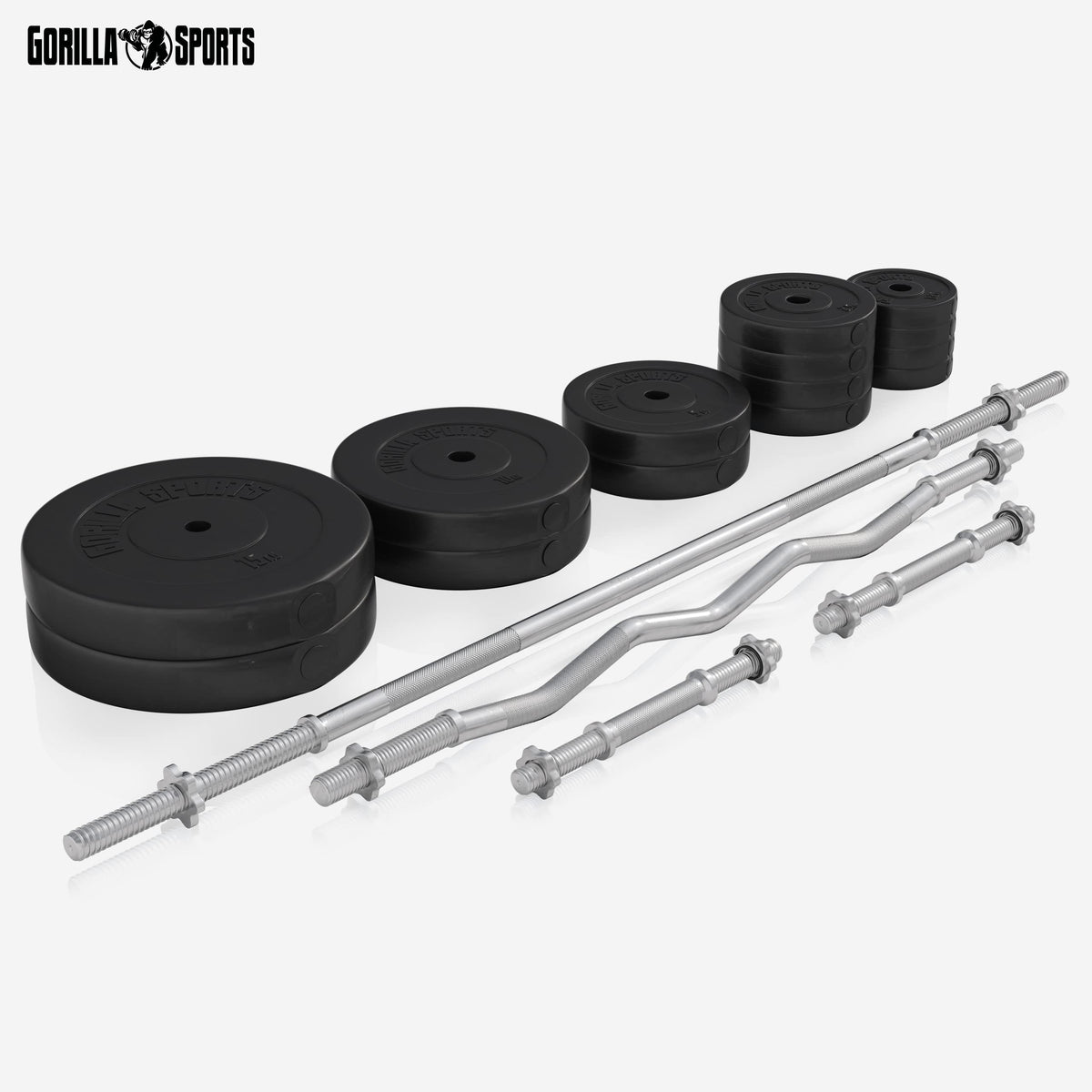 GORILLA SPORTS® Hantelbank mit Gewichten, 40/70/100 kg, 170 cm Hantelstange