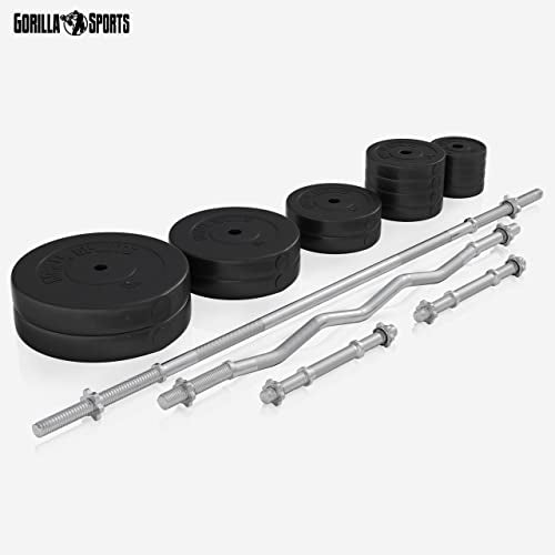 GORILLA SPORTS® Hantelbank mit Gewichten, 40/70/100 kg, 170 cm Hantelstange