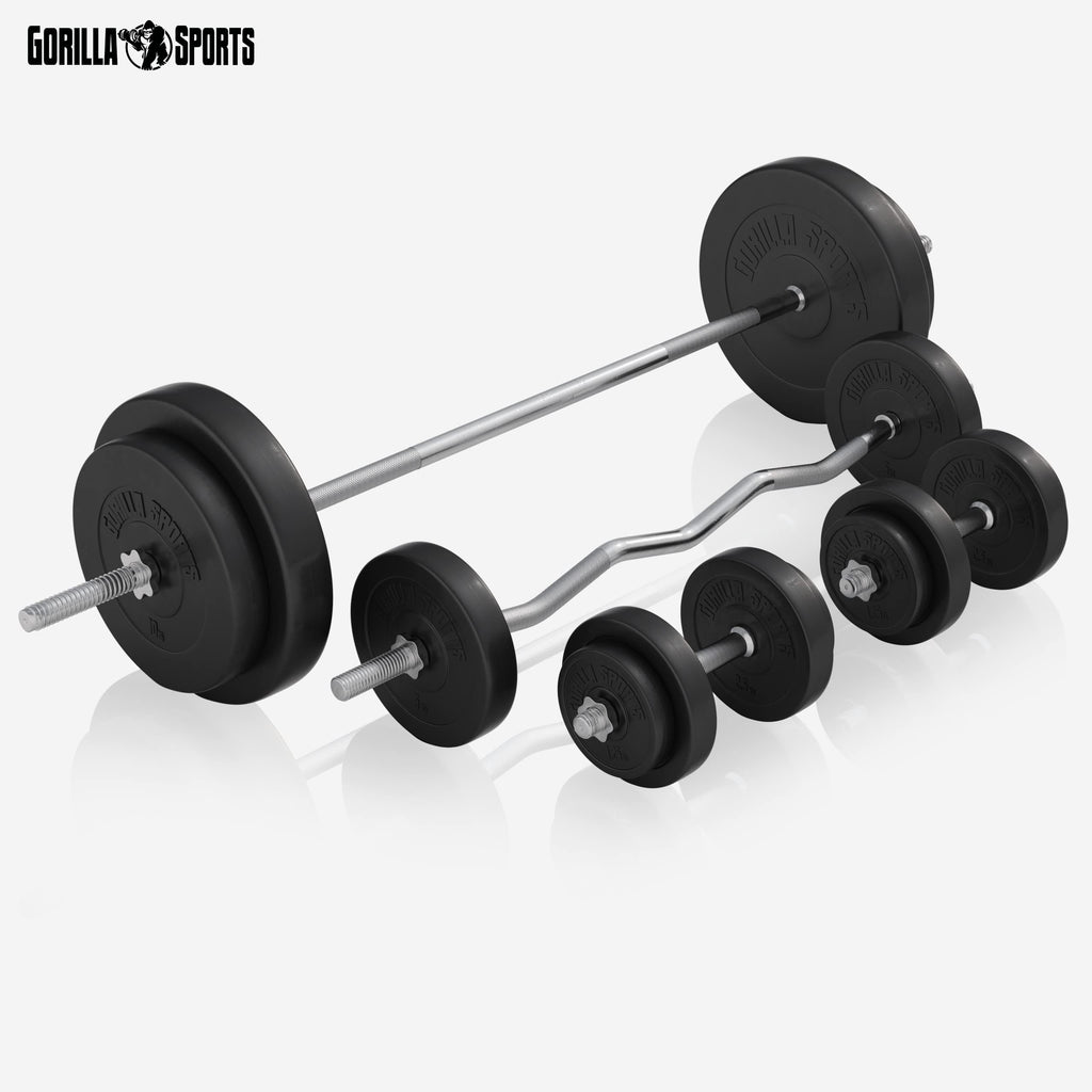 GORILLA SPORTS® Hantelbank mit Gewichten, 40/70/100 kg, 170 cm Hantelstange