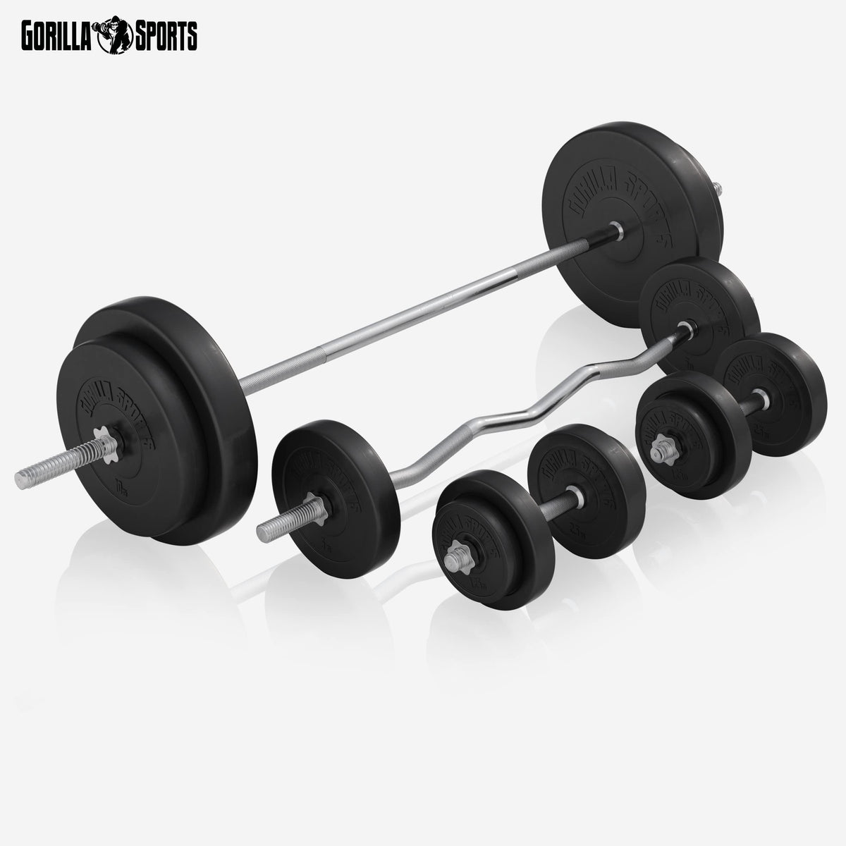 GORILLA SPORTS® Hantelbank mit Gewichten, 40/70/100 kg, 170 cm Hantelstange