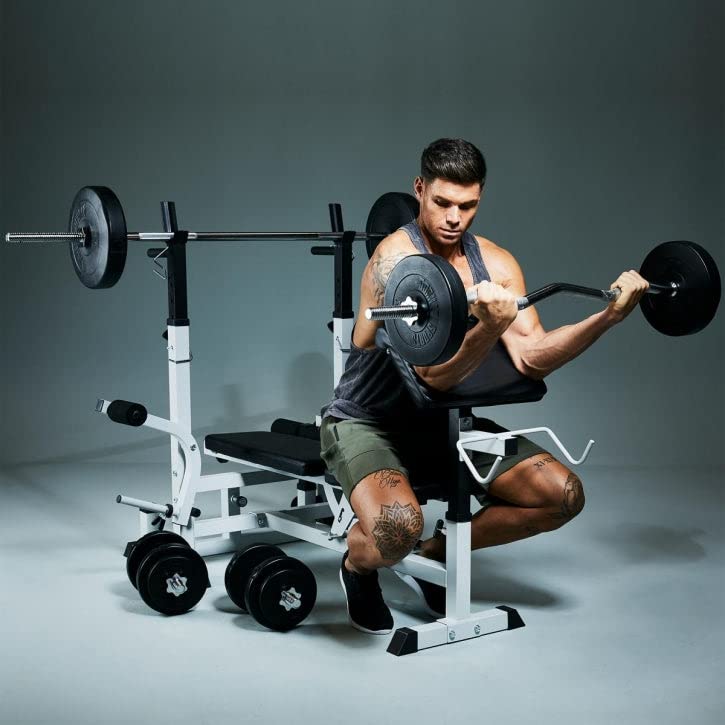 GORILLA SPORTS® Hantelbank mit Gewichten, 40/70/100 kg, 170 cm Hantelstange