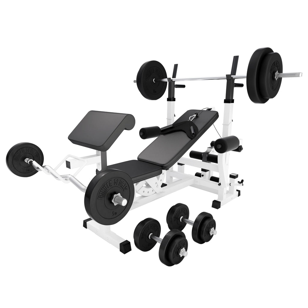 GORILLA SPORTS® Hantelbank mit Gewichten, 40/70/100 kg, 170 cm Hantelstange