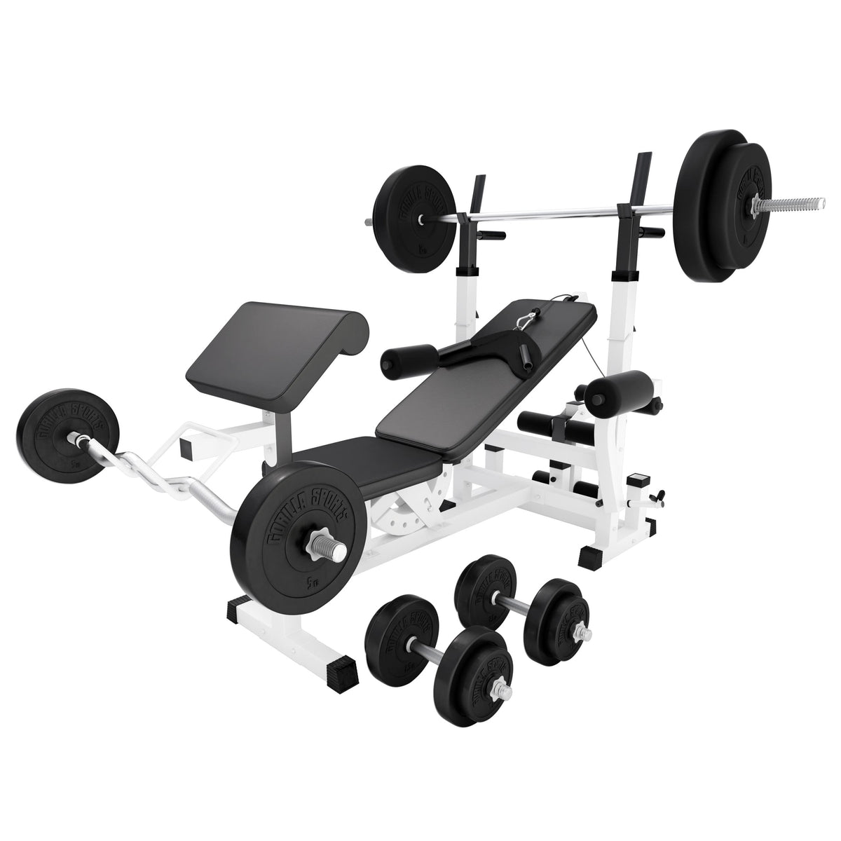 GORILLA SPORTS® Hantelbank mit Gewichten, 40/70/100 kg, 170 cm Hantelstange