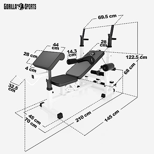 GORILLA SPORTS® Hantelbank mit Gewichten, 40/70/100 kg, 170 cm Hantelstange