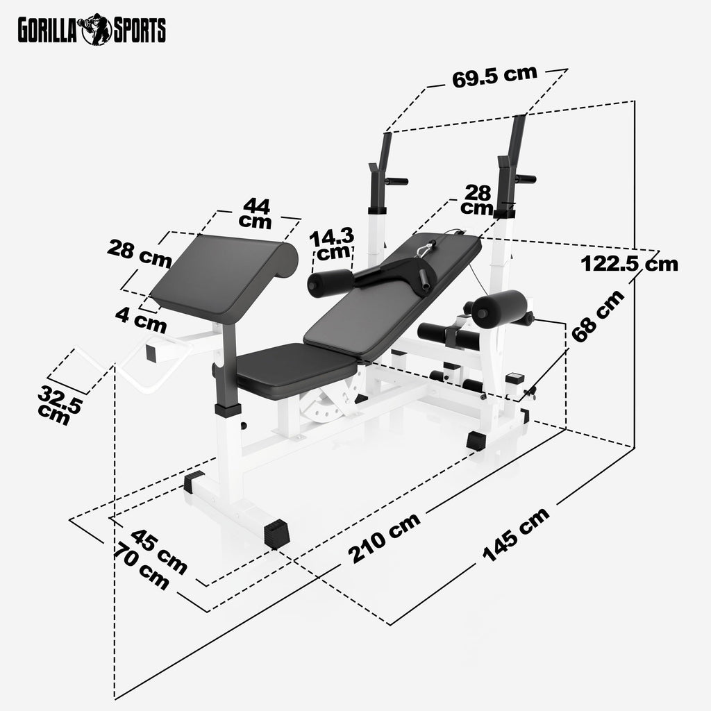 GORILLA SPORTS® Hantelbank mit Gewichten, 40/70/100 kg, 170 cm Hantelstange