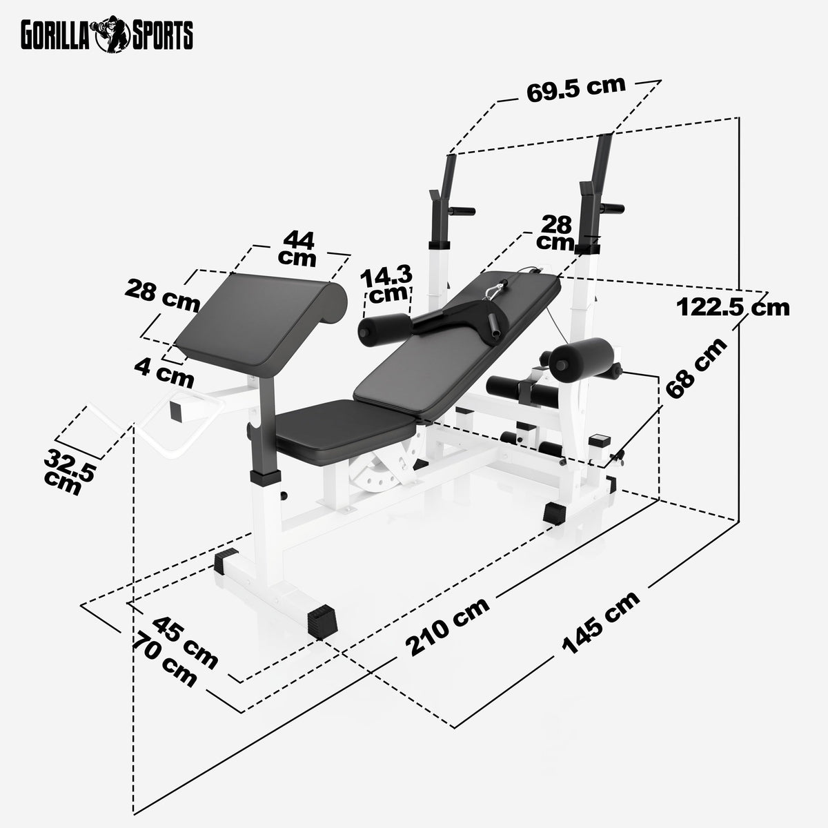 GORILLA SPORTS® Hantelbank mit Gewichten, 40/70/100 kg, 170 cm Hantelstange