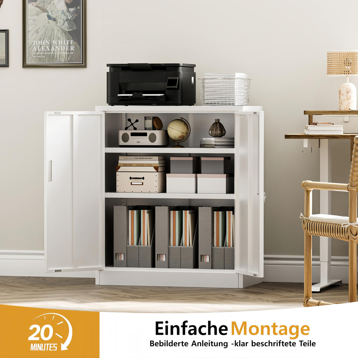 Aktenschrank, Mehrzweckschrank, Schrank abschließbar, Weiß, 90 * 80 * 40cm