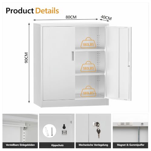 Aktenschrank, Mehrzweckschrank, Schrank abschließbar, Weiß, 90 * 80 * 40cm