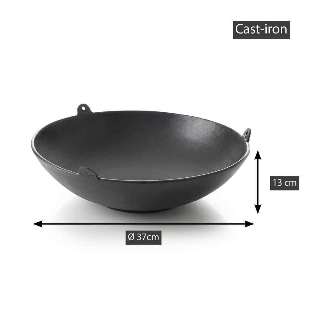 Barbecook Junko Gusseisen Wok zum Befestigen am Schwenkgrill, schwarz, rund, 37 cm