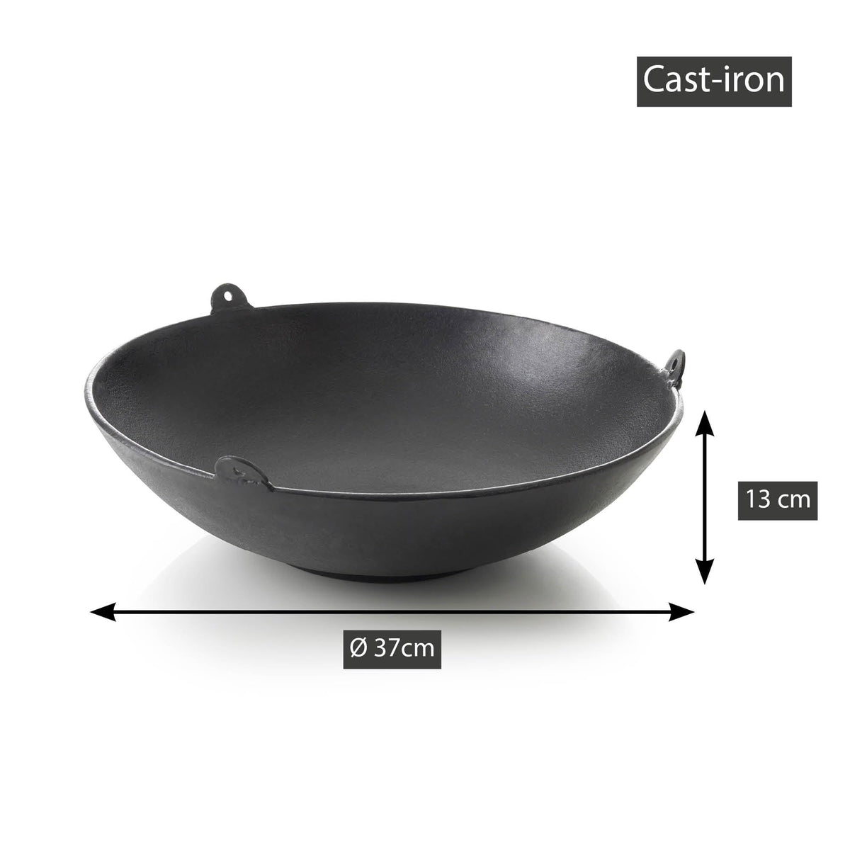 Barbecook Junko Gusseisen Wok zum Befestigen am Schwenkgrill, schwarz, rund, 37 cm