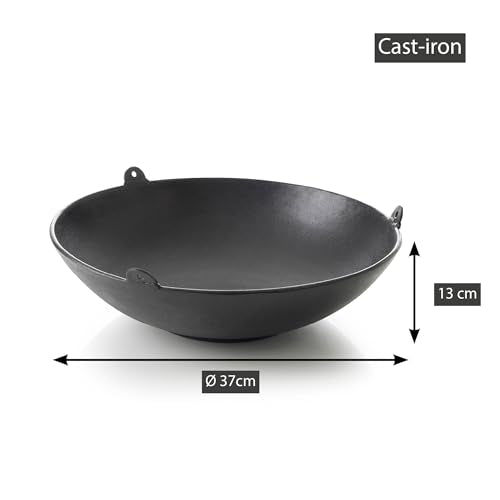 Barbecook Junko Gusseisen Wok zum Befestigen am Schwenkgrill, schwarz, rund, 37 cm