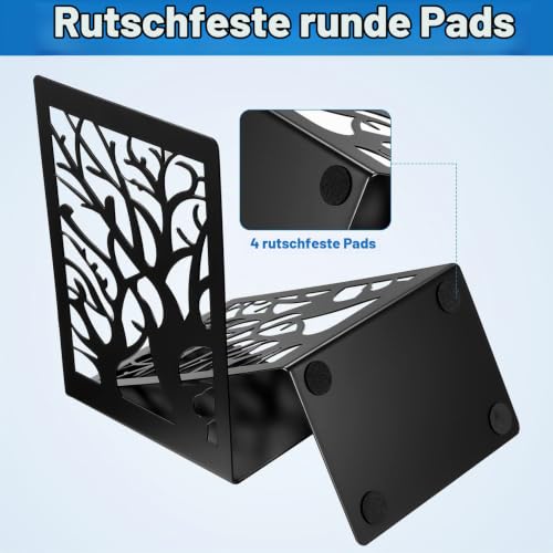2 Parr/4 Stück Buchstützen Metall Schwarz, Bücherhalter für Regal Bücherstützen, Buchhalter Regal, CD Book Holder Shelf Bücherstopper für Büro Zuhause Schule Bookends(12 x 16 x 9.5 cm)