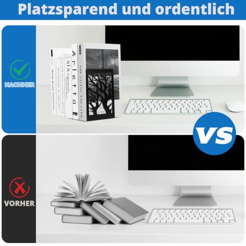 2 Parr/4 Stück Buchstützen Metall Schwarz, Bücherhalter für Regal Bücherstützen, Buchhalter Regal, CD Book Holder Shelf Bücherstopper für Büro Zuhause Schule Bookends(12 x 16 x 9.5 cm)
