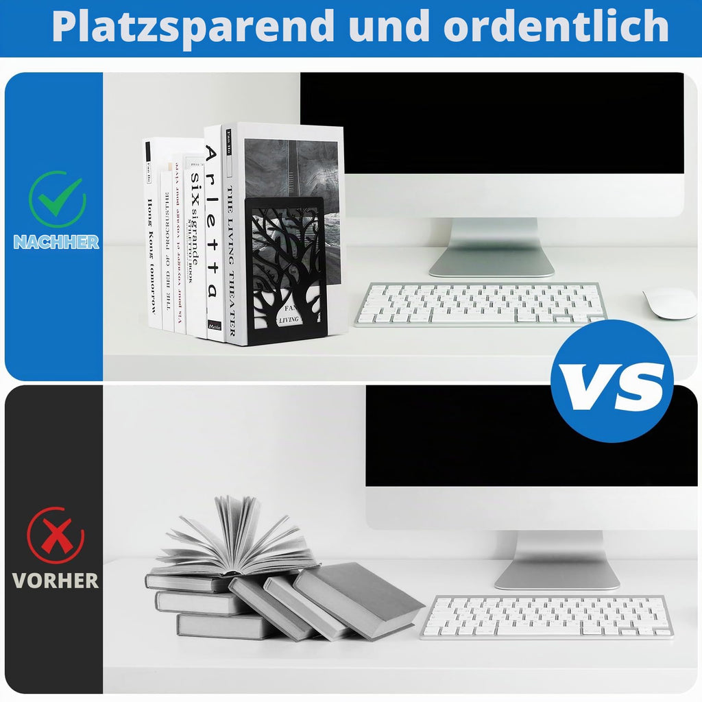 2 Parr/4 Stück Buchstützen Metall Schwarz, Bücherhalter für Regal Bücherstützen, Buchhalter Regal, CD Book Holder Shelf Bücherstopper für Büro Zuhause Schule Bookends(12 x 16 x 9.5 cm)