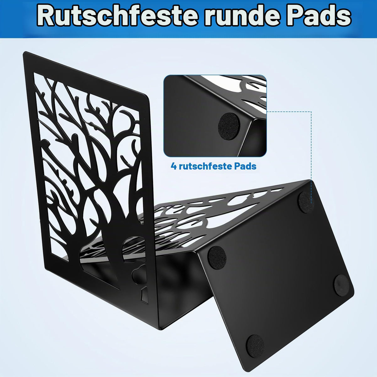 2 Parr/4 Stück Buchstützen Metall Schwarz, Bücherhalter für Regal Bücherstützen, Buchhalter Regal, CD Book Holder Shelf Bücherstopper für Büro Zuhause Schule Bookends(12 x 16 x 9.5 cm)