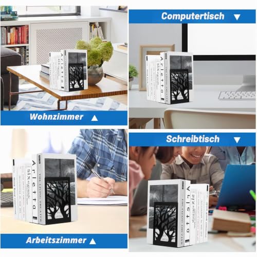 2 Parr/4 Stück Buchstützen Metall Schwarz, Bücherhalter für Regal Bücherstützen, Buchhalter Regal, CD Book Holder Shelf Bücherstopper für Büro Zuhause Schule Bookends(12 x 16 x 9.5 cm)