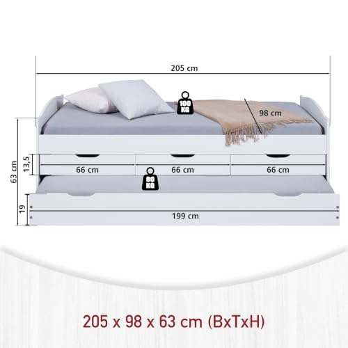 Inter Link Funktionsbett Stauraum Schubladen Massivholz Lattenrost 90x200cm