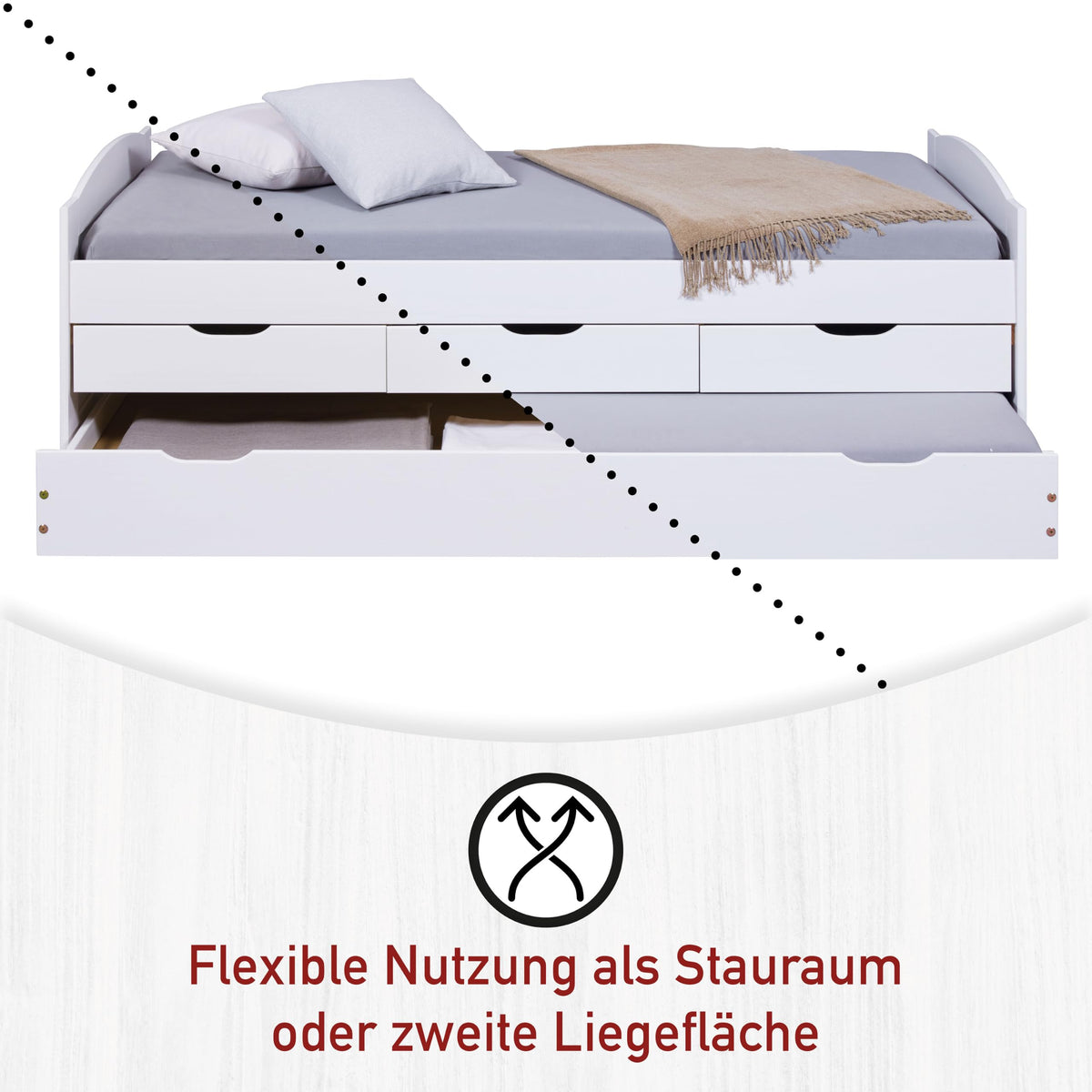 Inter Link Funktionsbett Stauraum Schubladen Massivholz Lattenrost 90x200cm