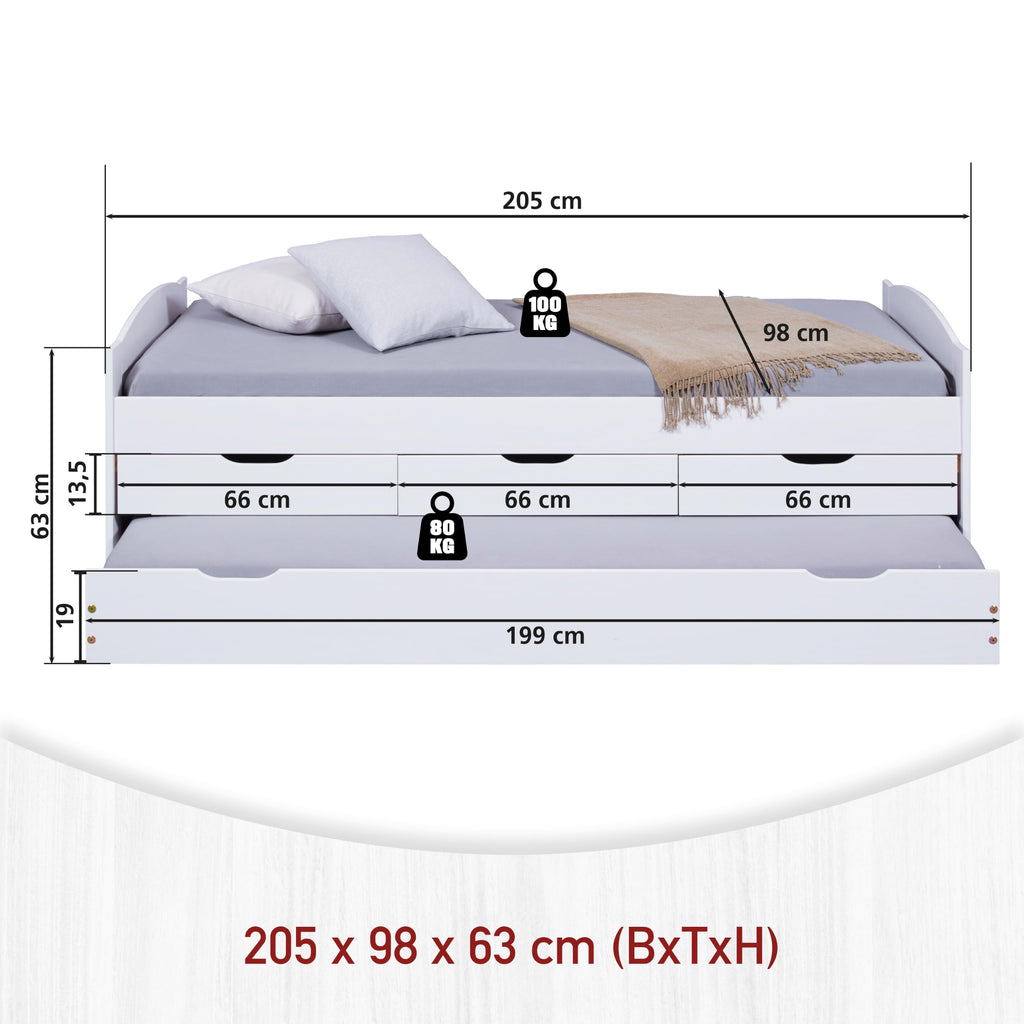 Inter Link Funktionsbett Stauraum Schubladen Massivholz Lattenrost 90x200cm