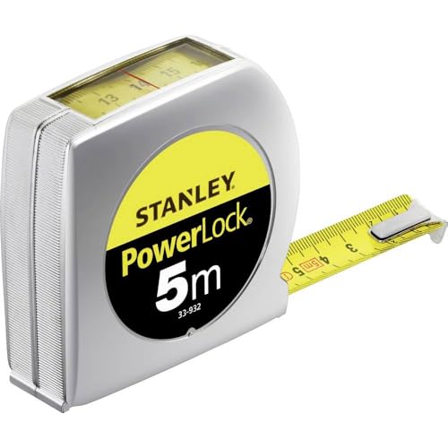 STANLEY Maßband Powerlock Bandmaß 0-33-932 (Maßband 5m Länge mit Sichtfenster, extra starkes Band, Mylar-Schutzschicht, verchromt, Gürtelclip)